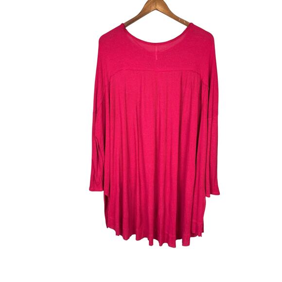 Free People Benedict Henley Strawberry Red Waffle Knit Oversized Hi Low Tunic - Picture 7 of 16